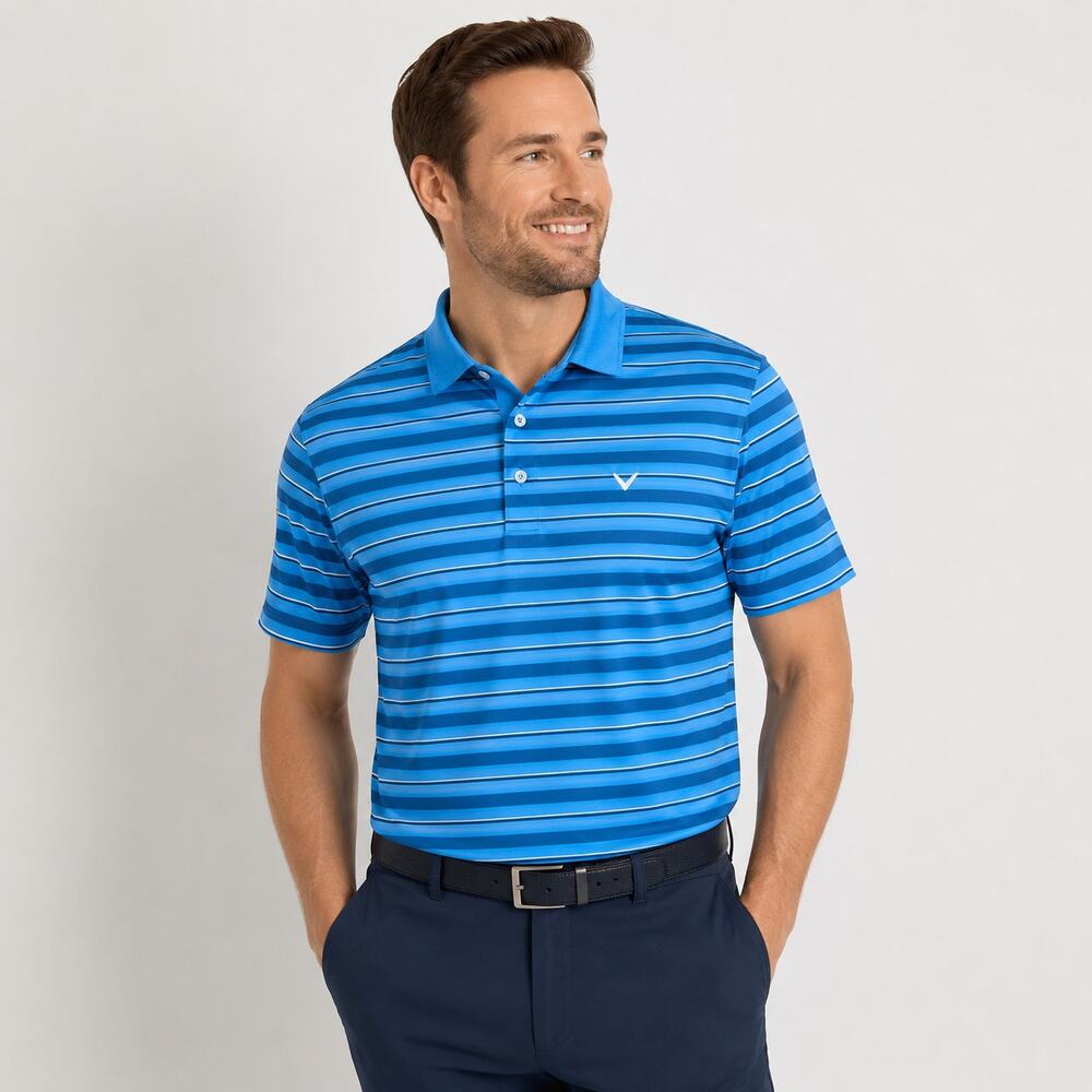Callaway Blue Striped Golf Polo Shirt Mens XL Performance Athletic Athleisure